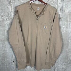 Carhartt Mens XL Tall Tan Long Sleeve Henley Pocket T-Shirt K128DES